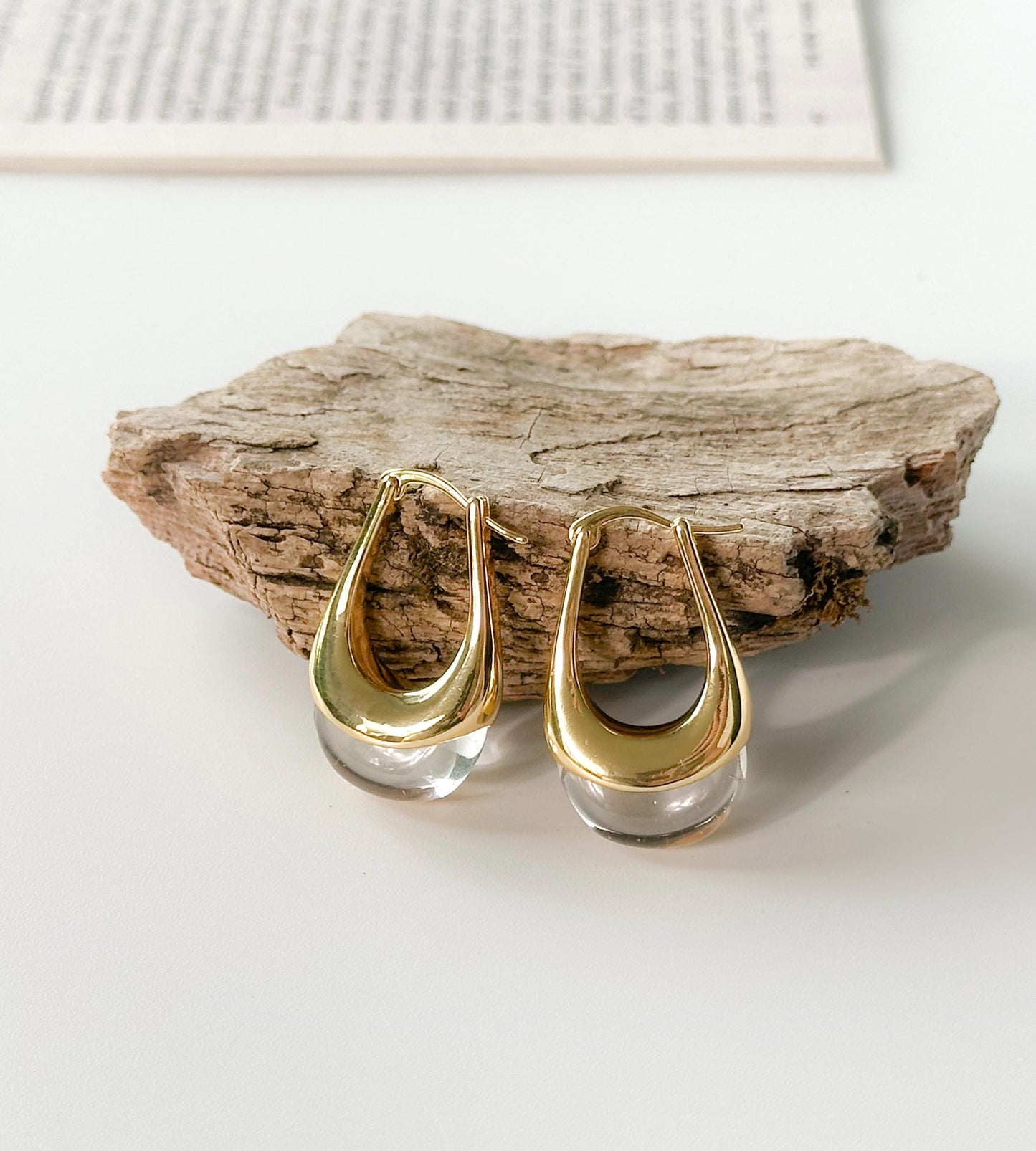 Transparent Retro Hoop Earrings | Yellow Gold Simple Hoop Earrings | U-Shape Hoop Earrings | Dainty Earrings | Boho Vintage Earrings