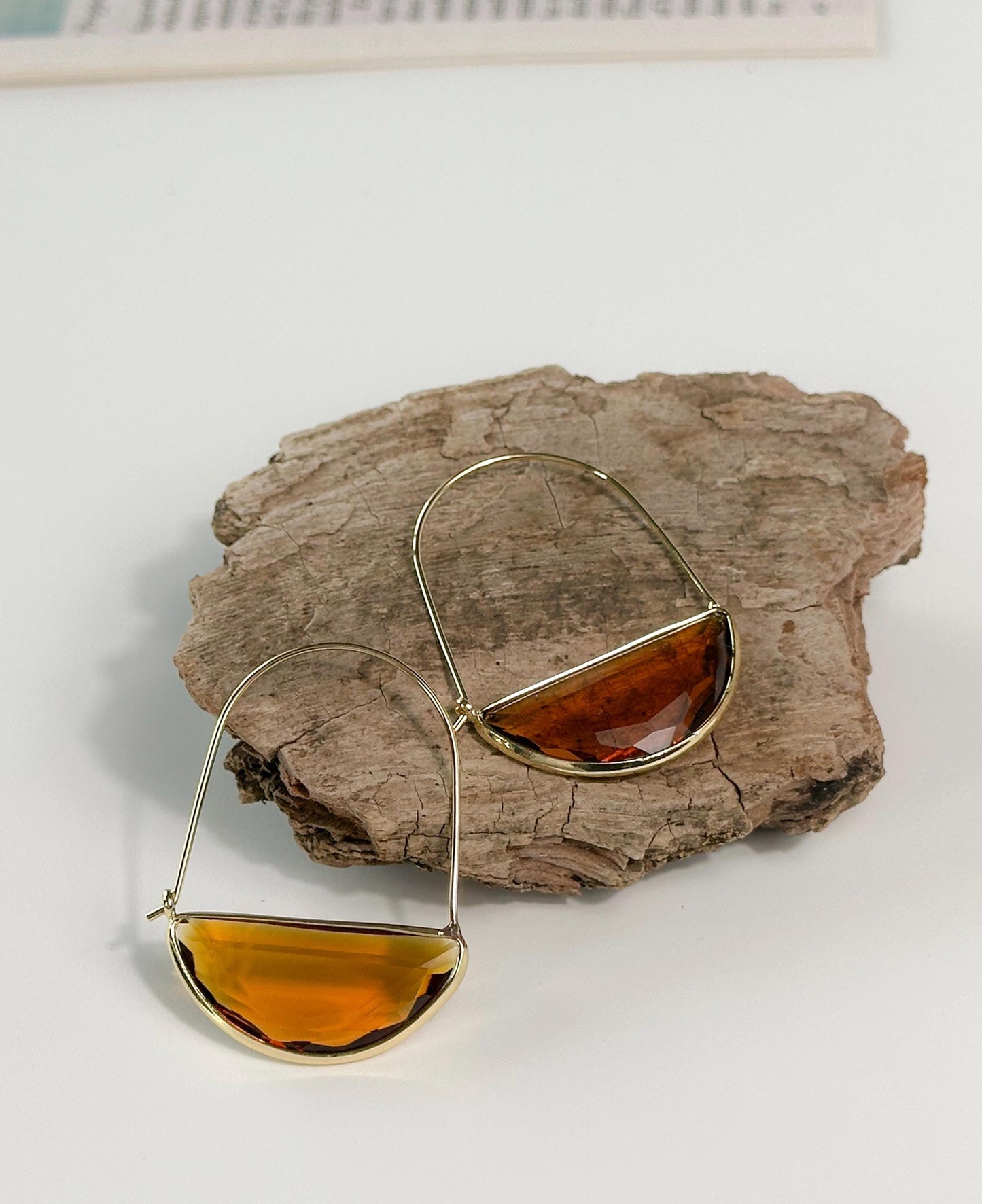 Coffee Brown Glass Retro Hoop Earrings | Elegant Hoop Earrings | Geometric Hoop Earrings | Dainty Earrings | Boho Vintage Earrings
