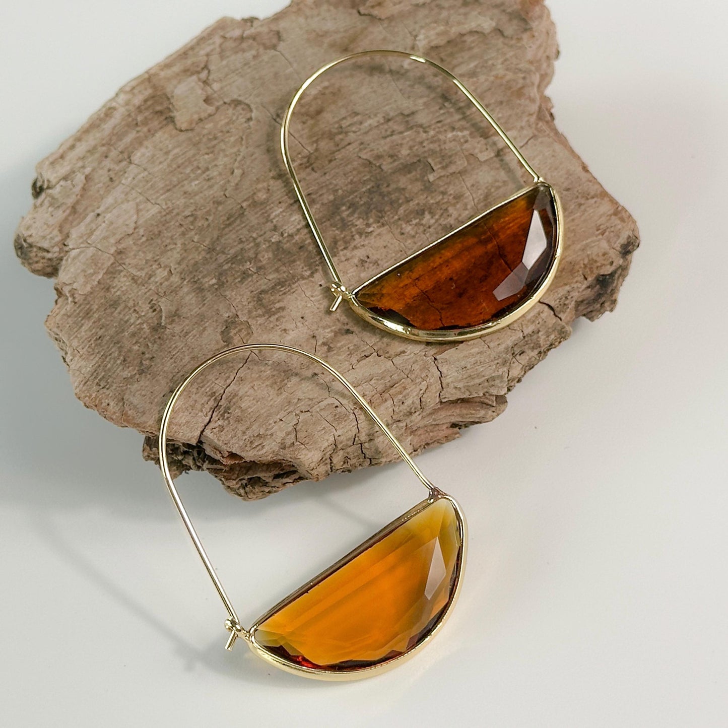 Coffee Brown Glass Retro Hoop Earrings | Elegant Hoop Earrings | Geometric Hoop Earrings | Dainty Earrings | Boho Vintage Earrings