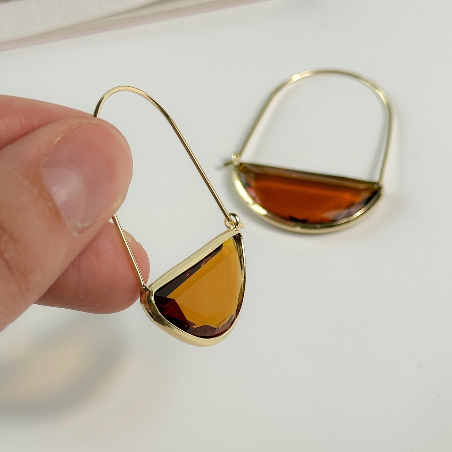 Coffee Brown Glass Retro Hoop Earrings | Elegant Hoop Earrings | Geometric Hoop Earrings | Dainty Earrings | Boho Vintage Earrings