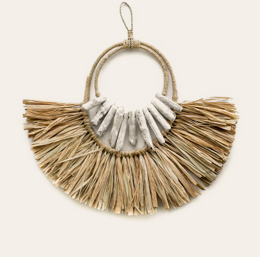 Seagrass Raffia and Natural Wooden Wall Hanging