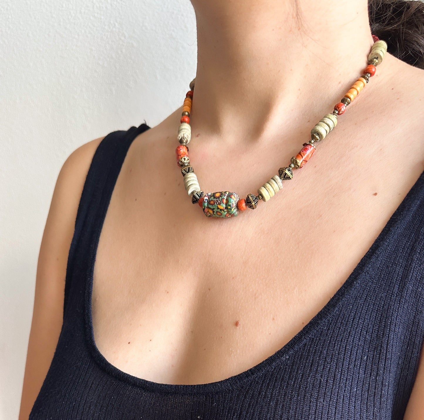 Ethnic Nepali Murano Stone Necklace for Woman | Bohemian Tibetan Jewelry for Woman | American Ethnic Jewelry | American Ethnic Necklace