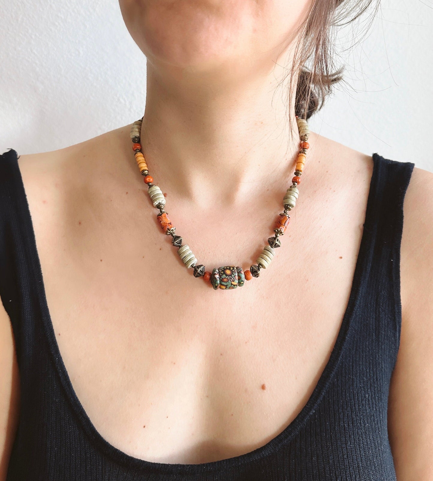 Ethnic Nepali Murano Stone Necklace for Woman | Bohemian Tibetan Jewelry for Woman | American Ethnic Jewelry | American Ethnic Necklace