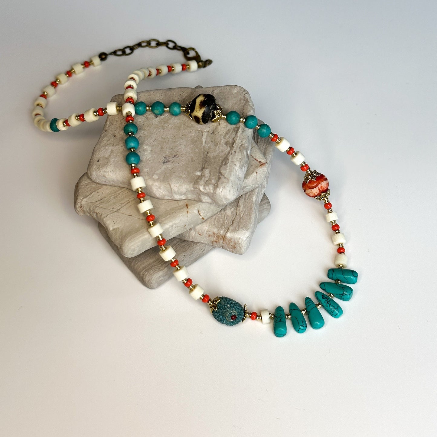 Turquoise Minimalist Necklace | Gift for Women Ethnic Jewelry | Boho Necklace | Tibetan Jewelry | Nepali Necklace