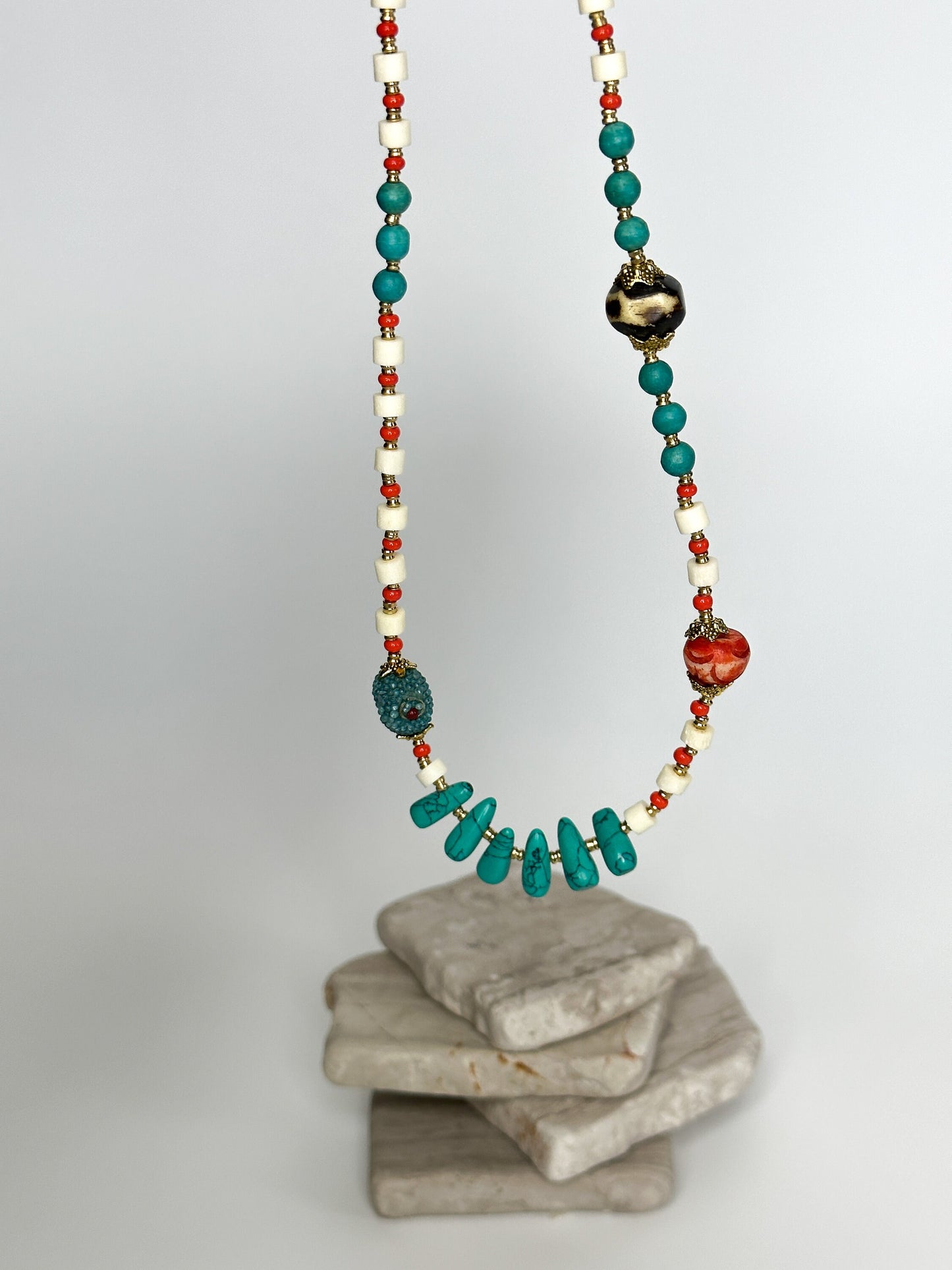 Turquoise Minimalist Necklace | Gift for Women Ethnic Jewelry | Boho Necklace | Tibetan Jewelry | Nepali Necklace