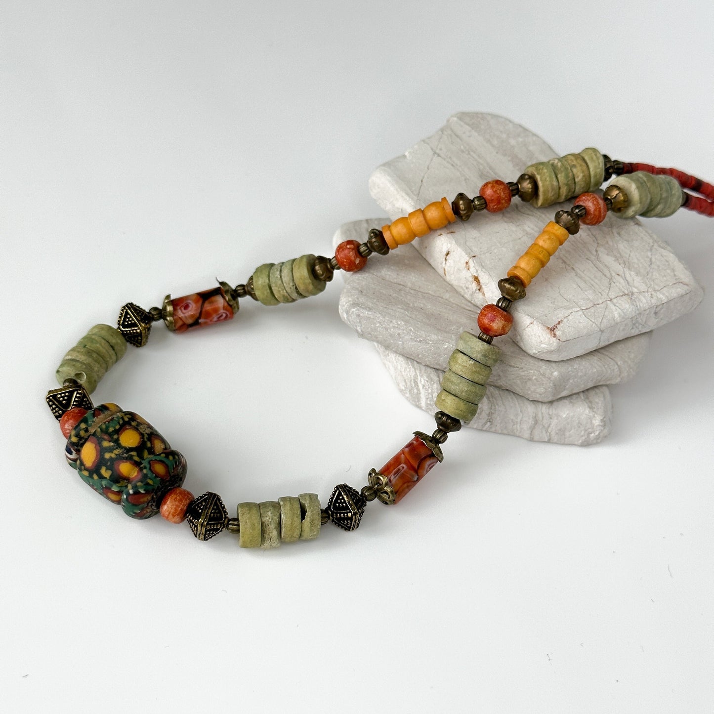 Ethnic Nepali Murano Stone Necklace for Woman | Bohemian Tibetan Jewelry for Woman | American Ethnic Jewelry | American Ethnic Necklace