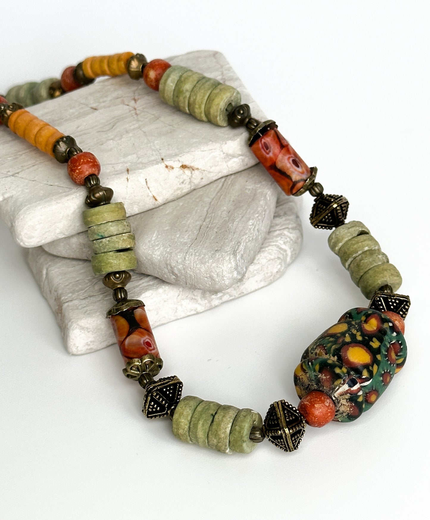 Ethnic Nepali Murano Stone Necklace for Woman | Bohemian Tibetan Jewelry for Woman | American Ethnic Jewelry | American Ethnic Necklace