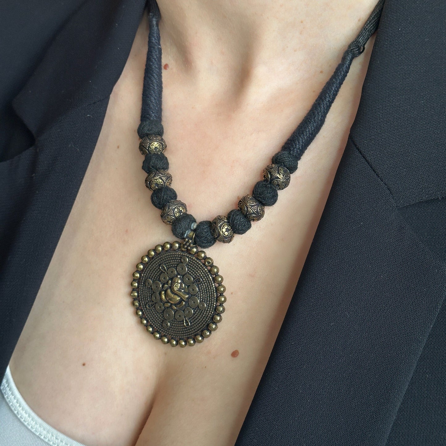 Medallion Dark Academia Necklace | Gift for Women Ethnic Jewelry | Black Gold Nepali Necklace | Ethnic Design Necklace | Tibetan Jewelry