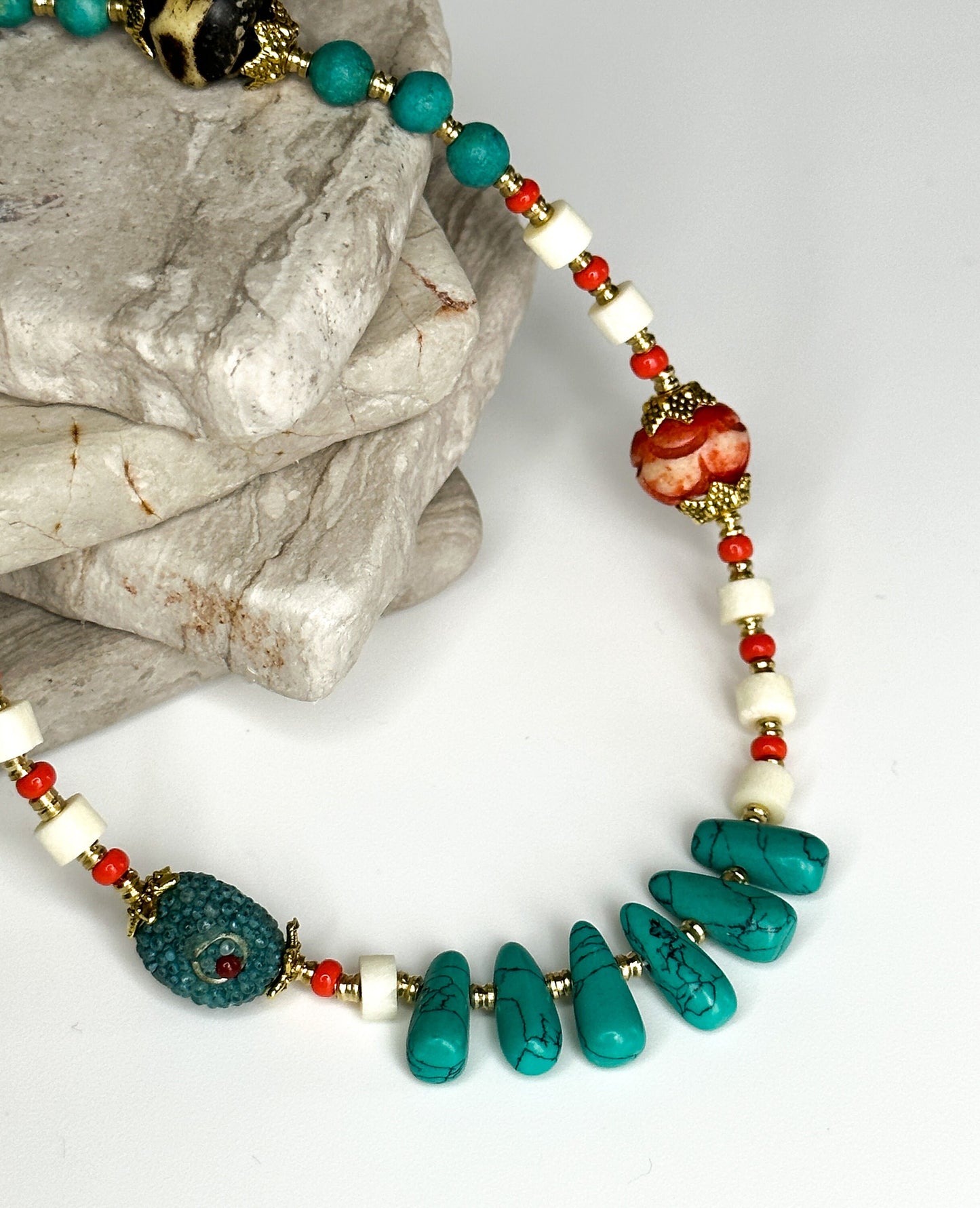 Turquoise Minimalist Necklace | Gift for Women Ethnic Jewelry | Boho Necklace | Tibetan Jewelry | Nepali Necklace