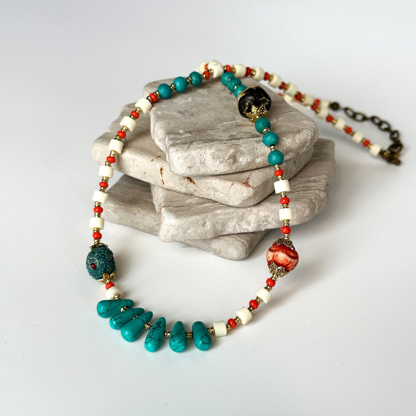 Turquoise Minimalist Necklace | Gift for Women Ethnic Jewelry | Boho Necklace | Tibetan Jewelry | Nepali Necklace