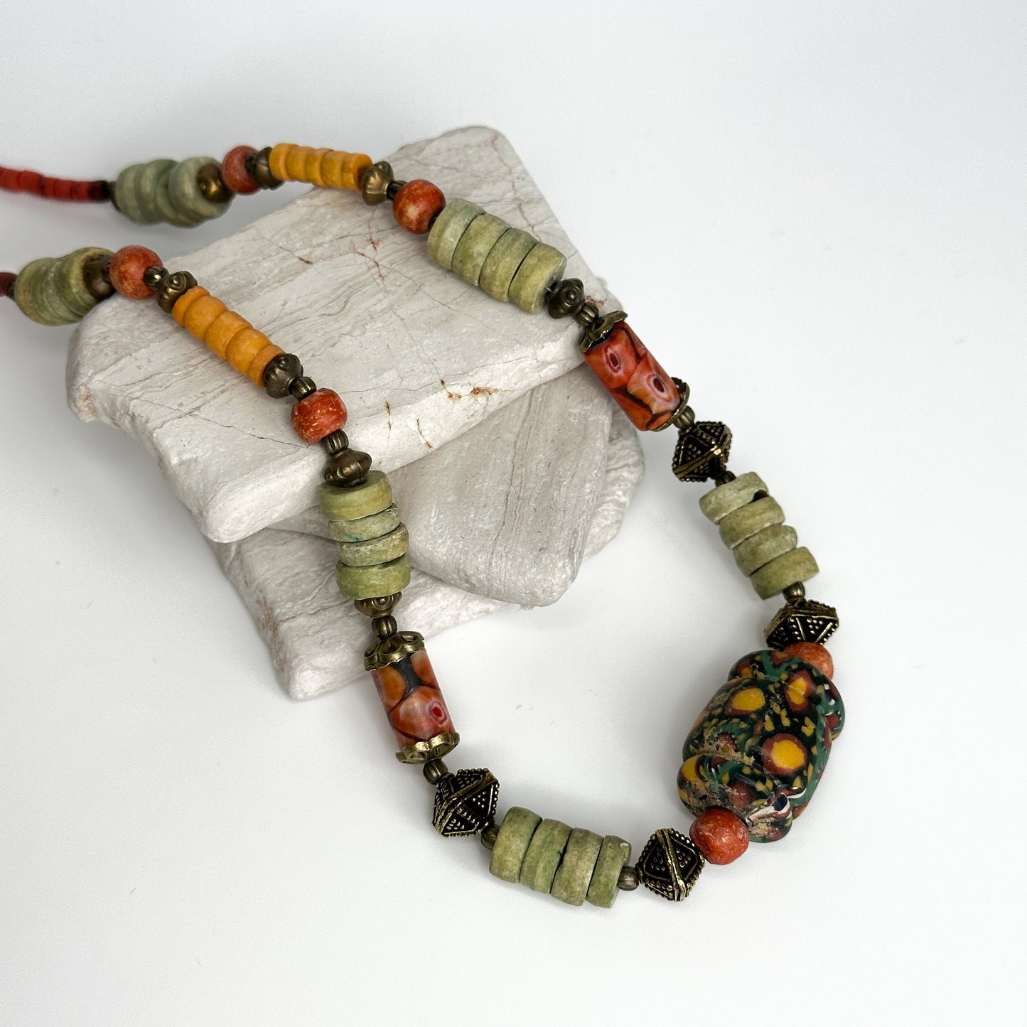 Ethnic Nepali Murano Stone Necklace for Woman | Bohemian Tibetan Jewelry for Woman | American Ethnic Jewelry | American Ethnic Necklace