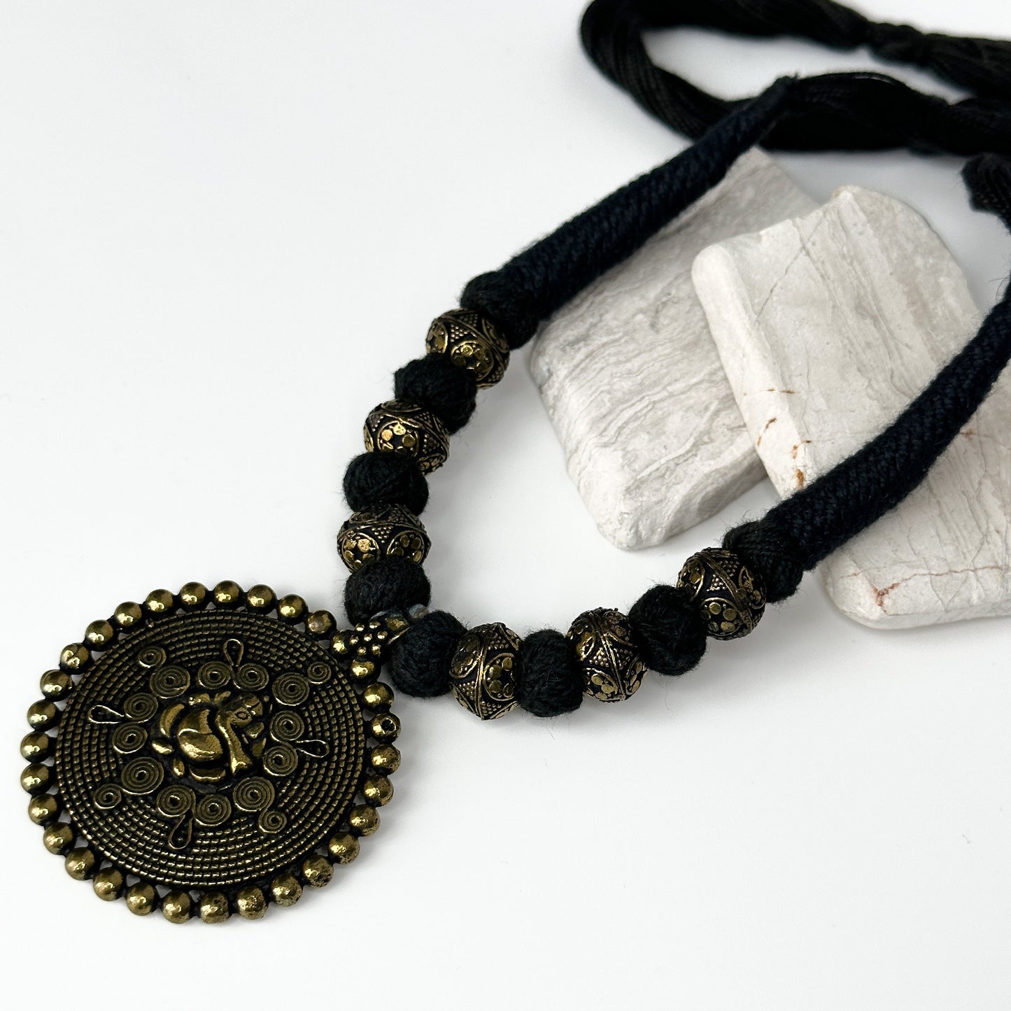 Medallion Dark Academia Necklace | Gift for Women Ethnic Jewelry | Black Gold Nepali Necklace | Ethnic Design Necklace | Tibetan Jewelry