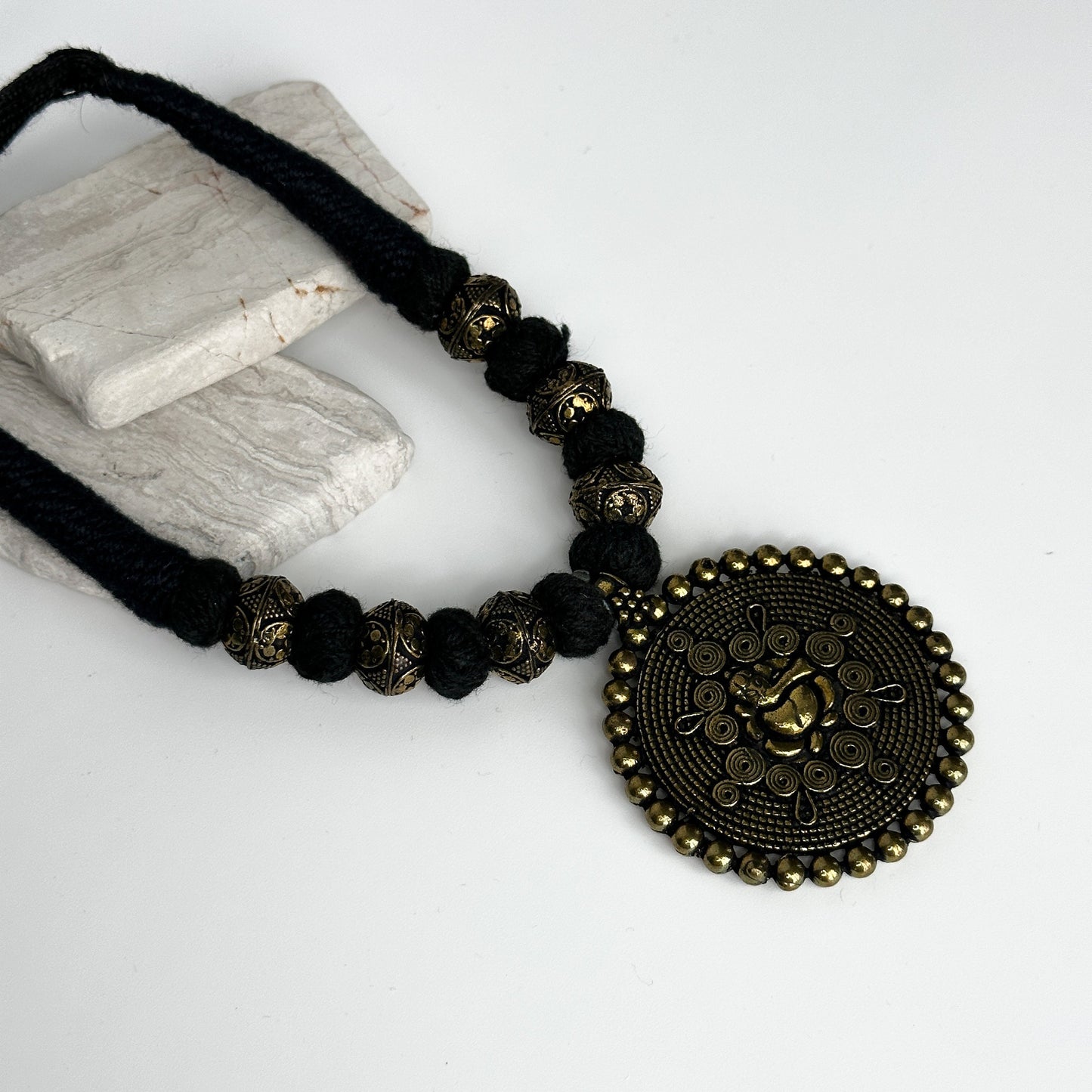 Medallion Dark Academia Necklace | Gift for Women Ethnic Jewelry | Black Gold Nepali Necklace | Ethnic Design Necklace | Tibetan Jewelry