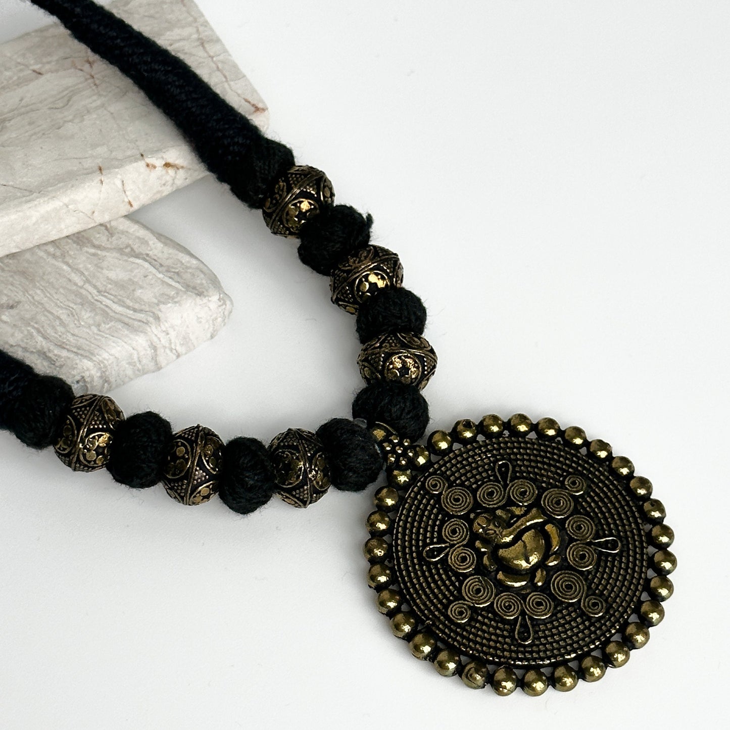 Medallion Dark Academia Necklace | Gift for Women Ethnic Jewelry | Black Gold Nepali Necklace | Ethnic Design Necklace | Tibetan Jewelry