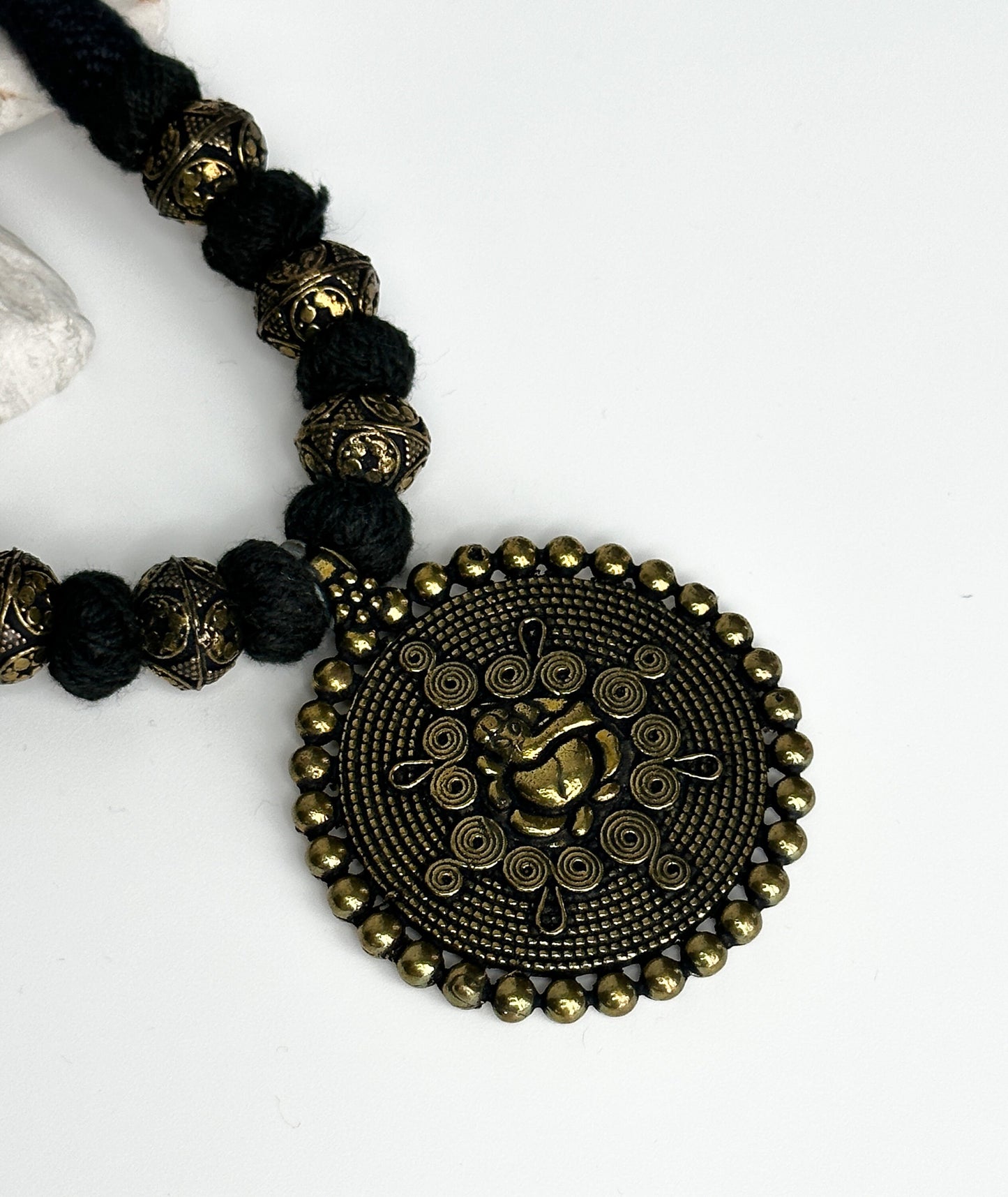 Medallion Dark Academia Necklace | Gift for Women Ethnic Jewelry | Black Gold Nepali Necklace | Ethnic Design Necklace | Tibetan Jewelry
