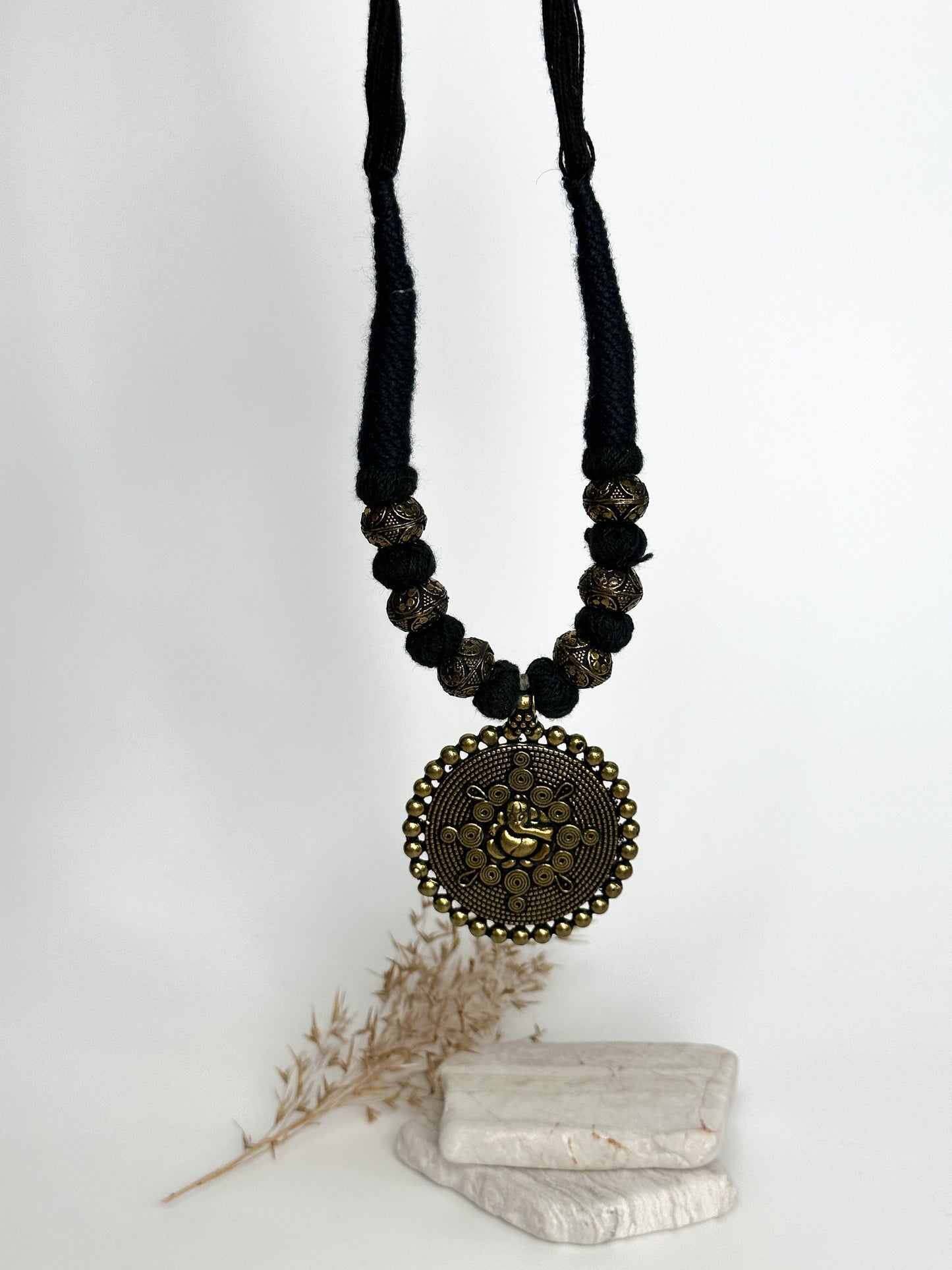 Medallion Dark Academia Necklace | Gift for Women Ethnic Jewelry | Black Gold Nepali Necklace | Ethnic Design Necklace | Tibetan Jewelry