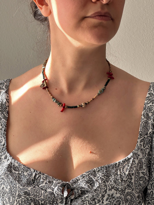 Red Coral Minimalist Necklace | Gift for Women Ethnic Jewelry | Boho Necklace | Tibetan Jewelry | Nepali Necklace