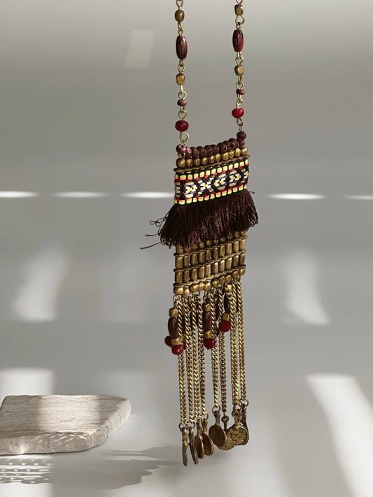Long Beaded Tassel Necklace | Mini Pendant | Ethnic Design Boho Necklace | Tibetan Jewelry | Gift for Women Ethnic Jewelry