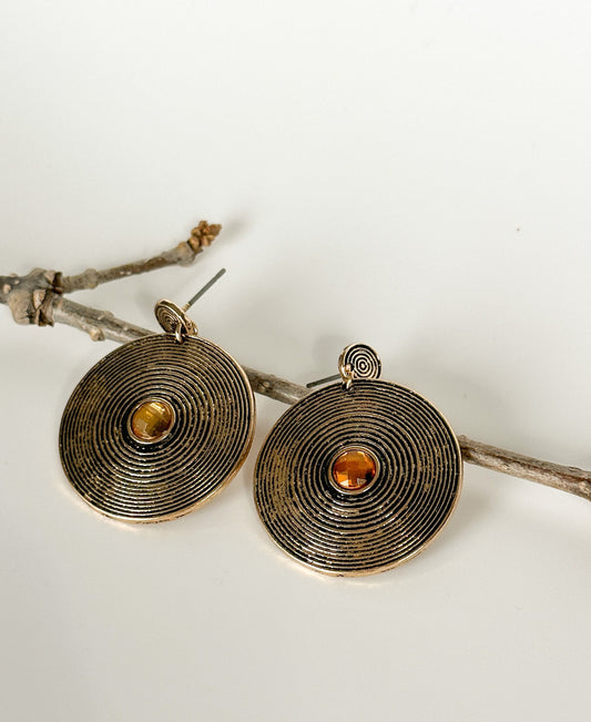 Vintage Style Round Drop Earrings | Rustic Glamorous Round Drop Earrings | Boho Vintage Earrings