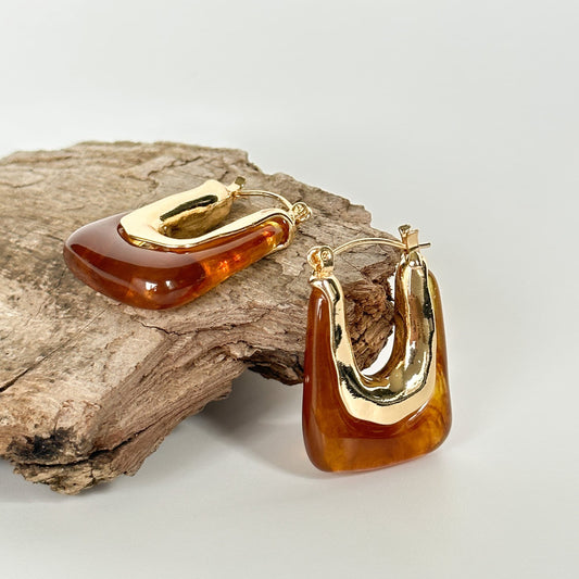 Coffee Brown Retro Hoop Earrings