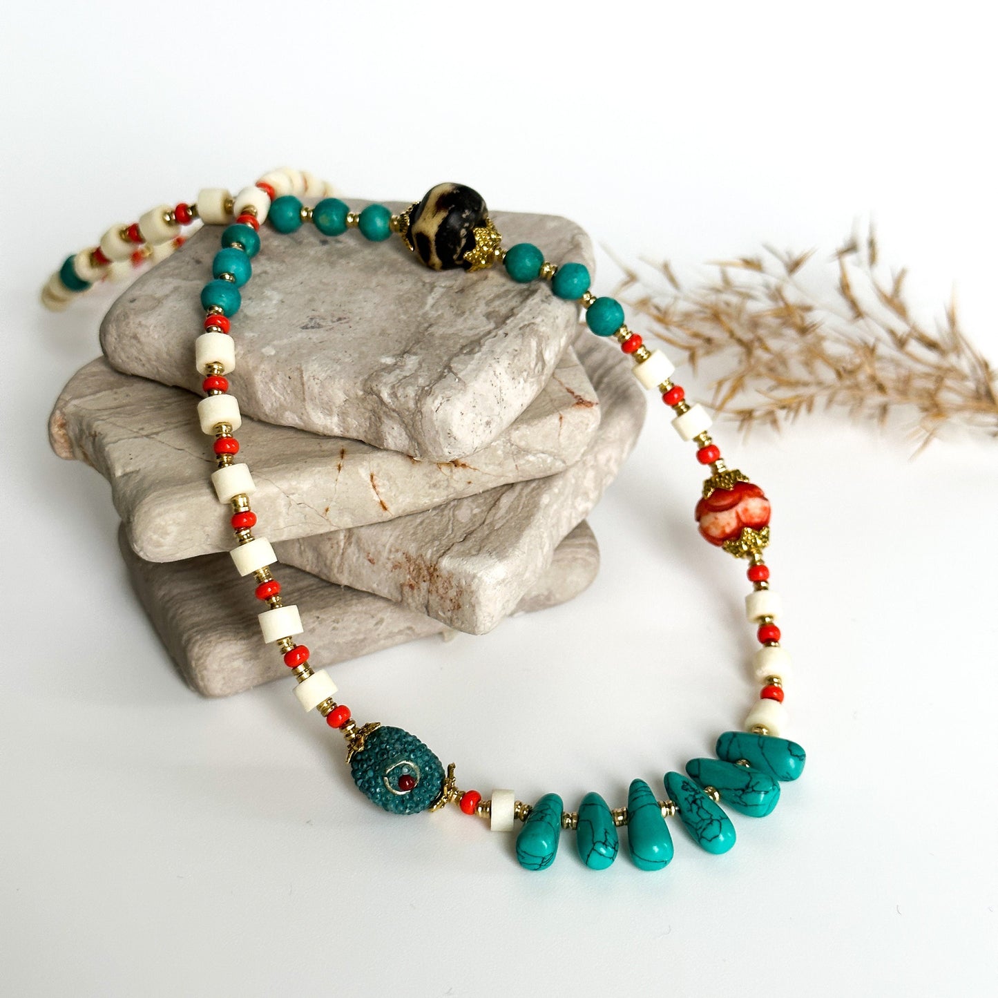 Turquoise Minimalist Necklace | Gift for Women Ethnic Jewelry | Boho Necklace | Tibetan Jewelry | Nepali Necklace