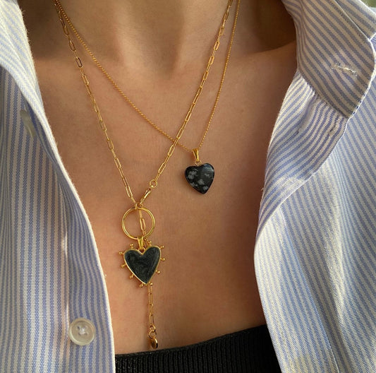 Black Heart Necklace Gifts for Her | Gold Necklace Dainty Heart Jewelry | Tiny Gold Heart Charm Necklace | Bridesmaid Gift