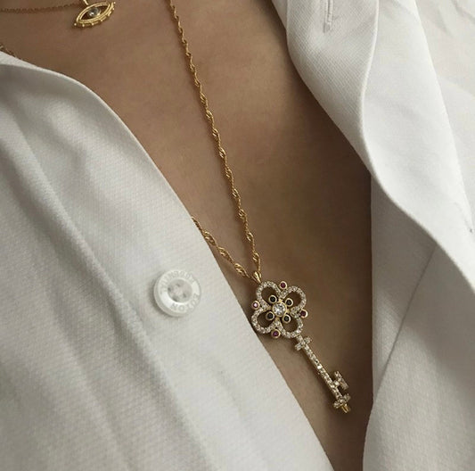 Alice's Key Necklace Gifts for Her | Gold Necklace Dainty Alice's Key Jewelry | Tiny Gold Key Charm Necklace | Bridesmaid Gift