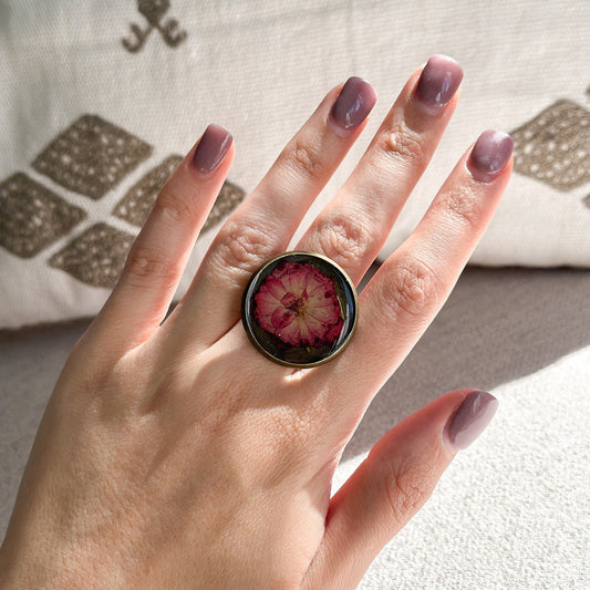 Rose Real Pressed Flower Ring | Dainty Botanical Resin Jewelry | Nature Plant Ring | Vintage Ring Gift