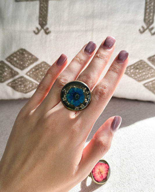 Real Pressed Flower Ring | Dainty Botanical Resin Jewelry | Nature Plant Ring | Vintage Ring Gift