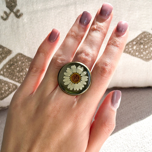 Real Pressed Flower Ring | Dainty Botanical Resin Jewelry | Nature Plant Ring | Vintage Ring Gift