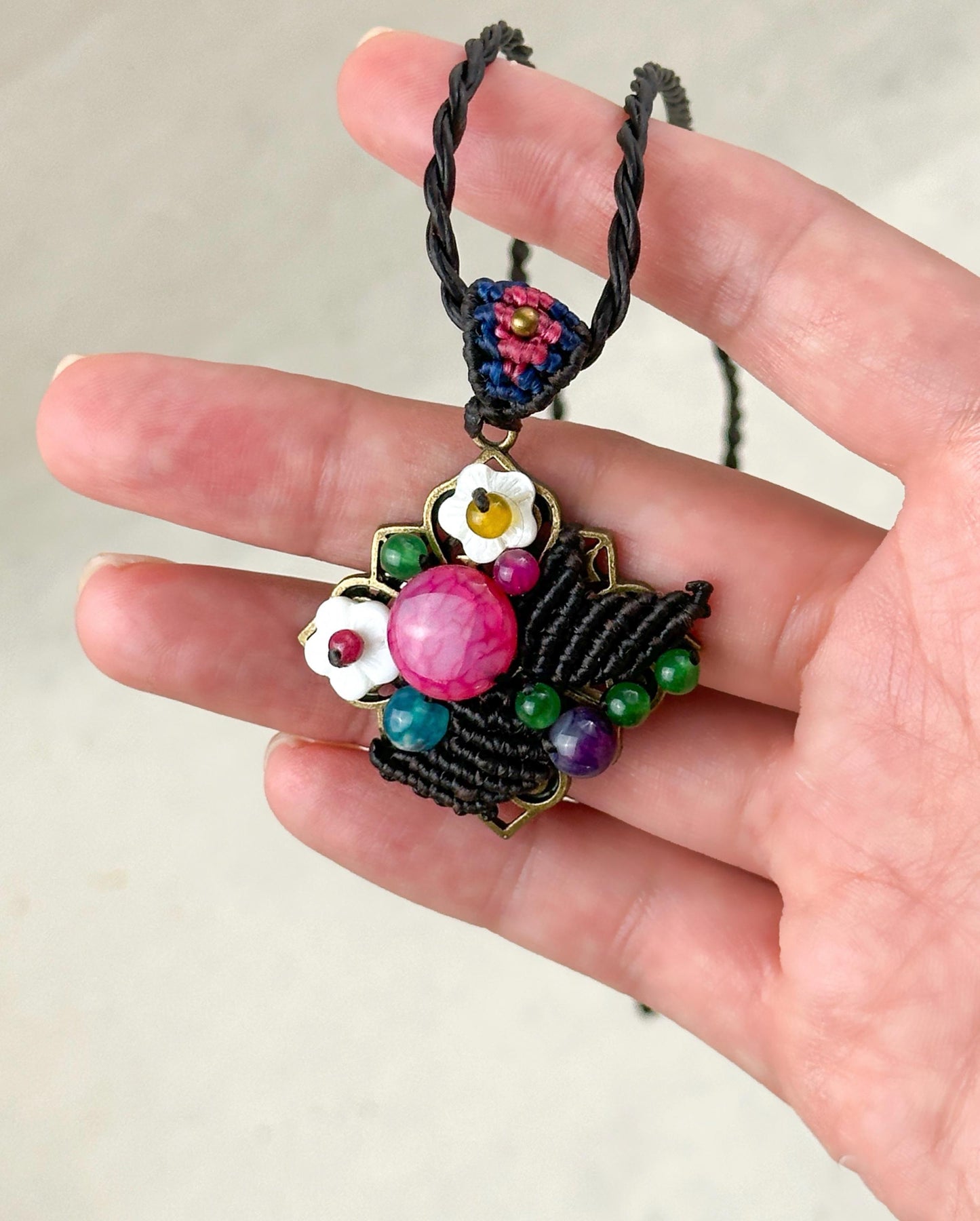 Crocheted Pendant Ethnic Design Boho Necklace | Tibetan Jewelry | Nepali Necklace | Gift for Women Ethnic Jewelry