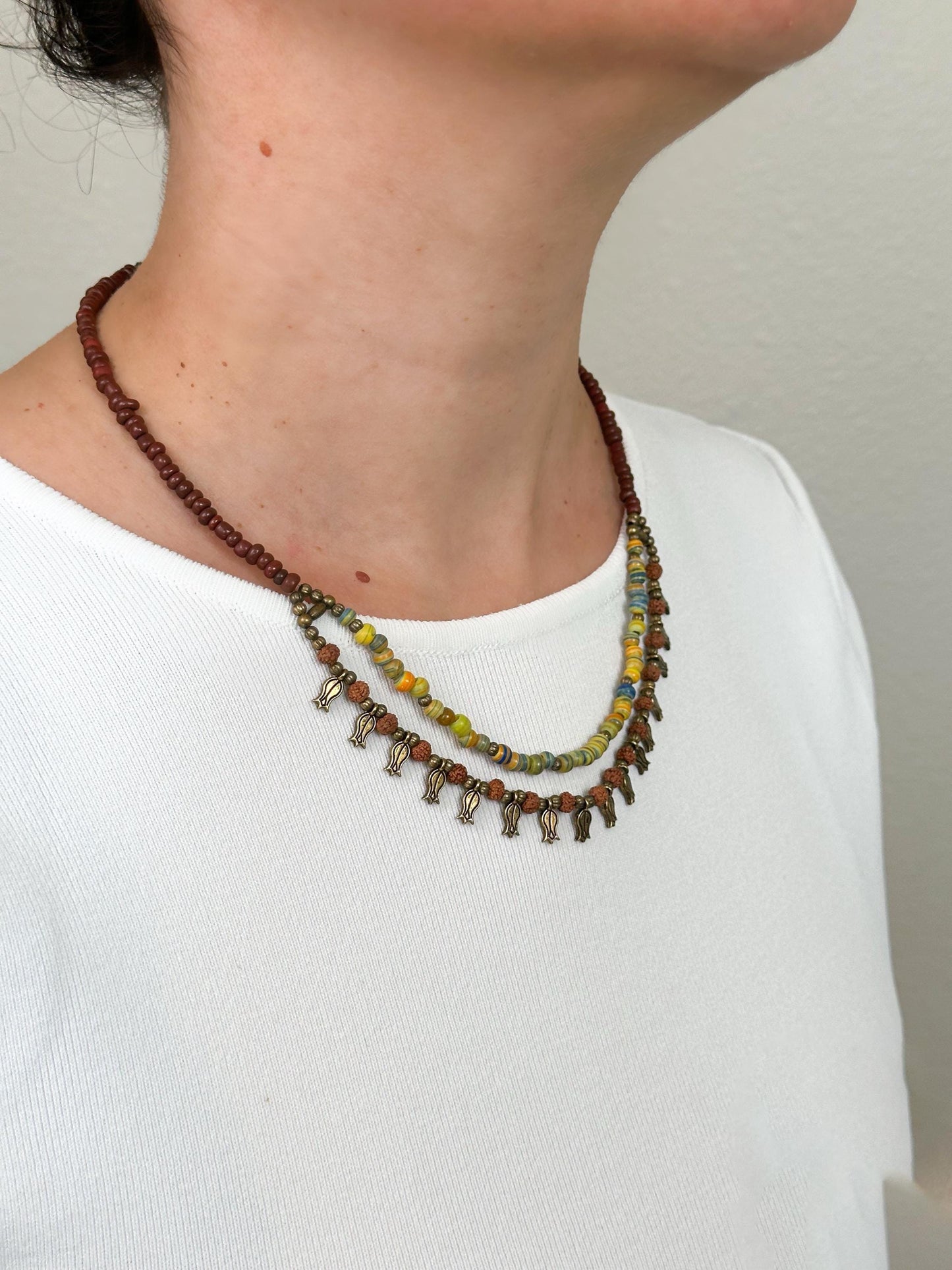 Tulip Floral Necklace | Double Strand Ethnic Design Boho Necklace | Tibetan Jewelry | Nepali Necklace | Gift for Women Ethnic Jewelry
