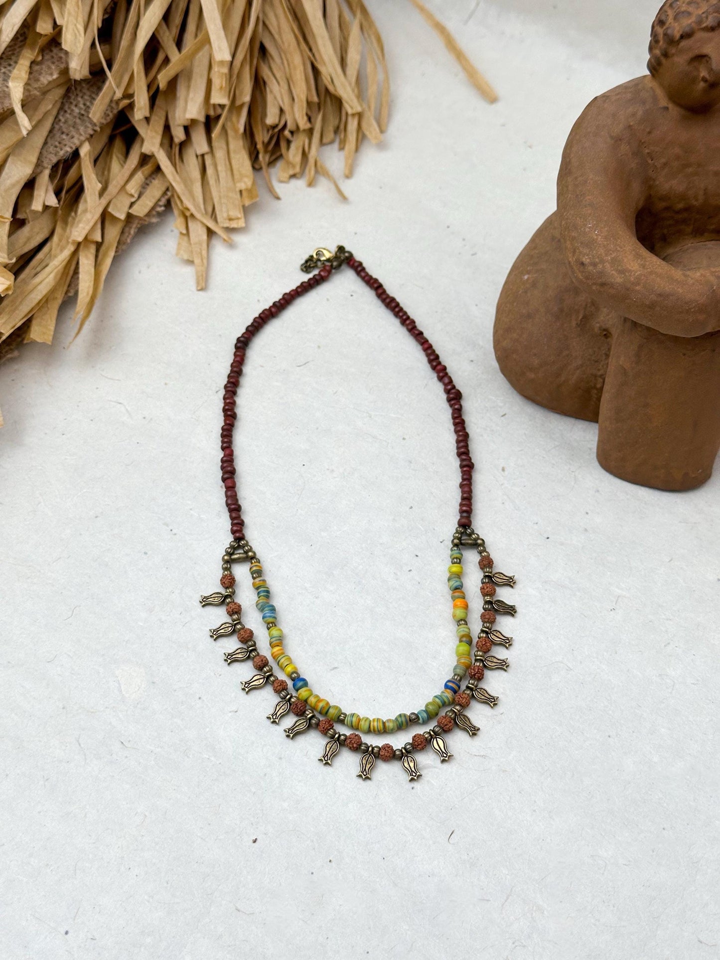 Tulip Floral Necklace | Double Strand Ethnic Design Boho Necklace | Tibetan Jewelry | Nepali Necklace | Gift for Women Ethnic Jewelry