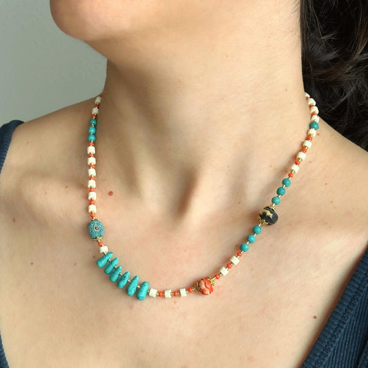 Turquoise Minimalist Necklace | Gift for Women Ethnic Jewelry | Boho Necklace | Tibetan Jewelry | Nepali Necklace