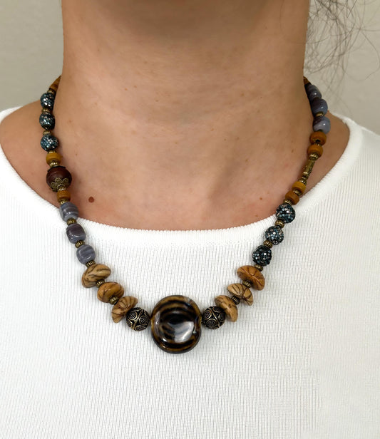 Evil Eye Stone Pendant Ethnic Design Boho Necklace | Tibetan Jewelry | Nepali Necklace | Gift for Women Ethnic Jewelry