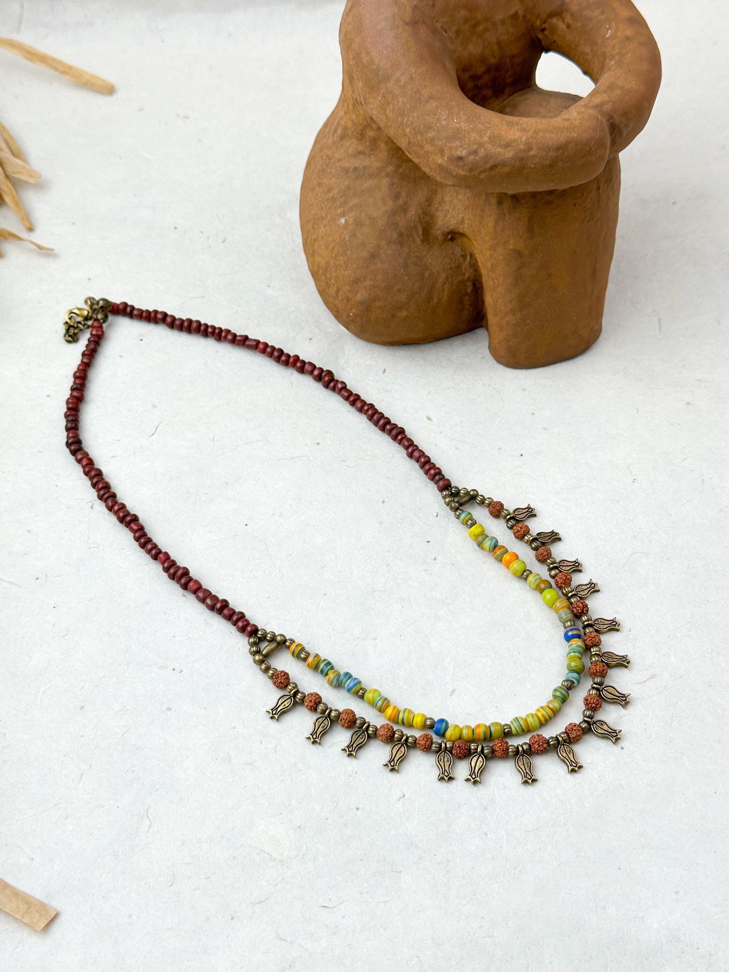 Tulip Floral Necklace | Double Strand Ethnic Design Boho Necklace | Tibetan Jewelry | Nepali Necklace | Gift for Women Ethnic Jewelry