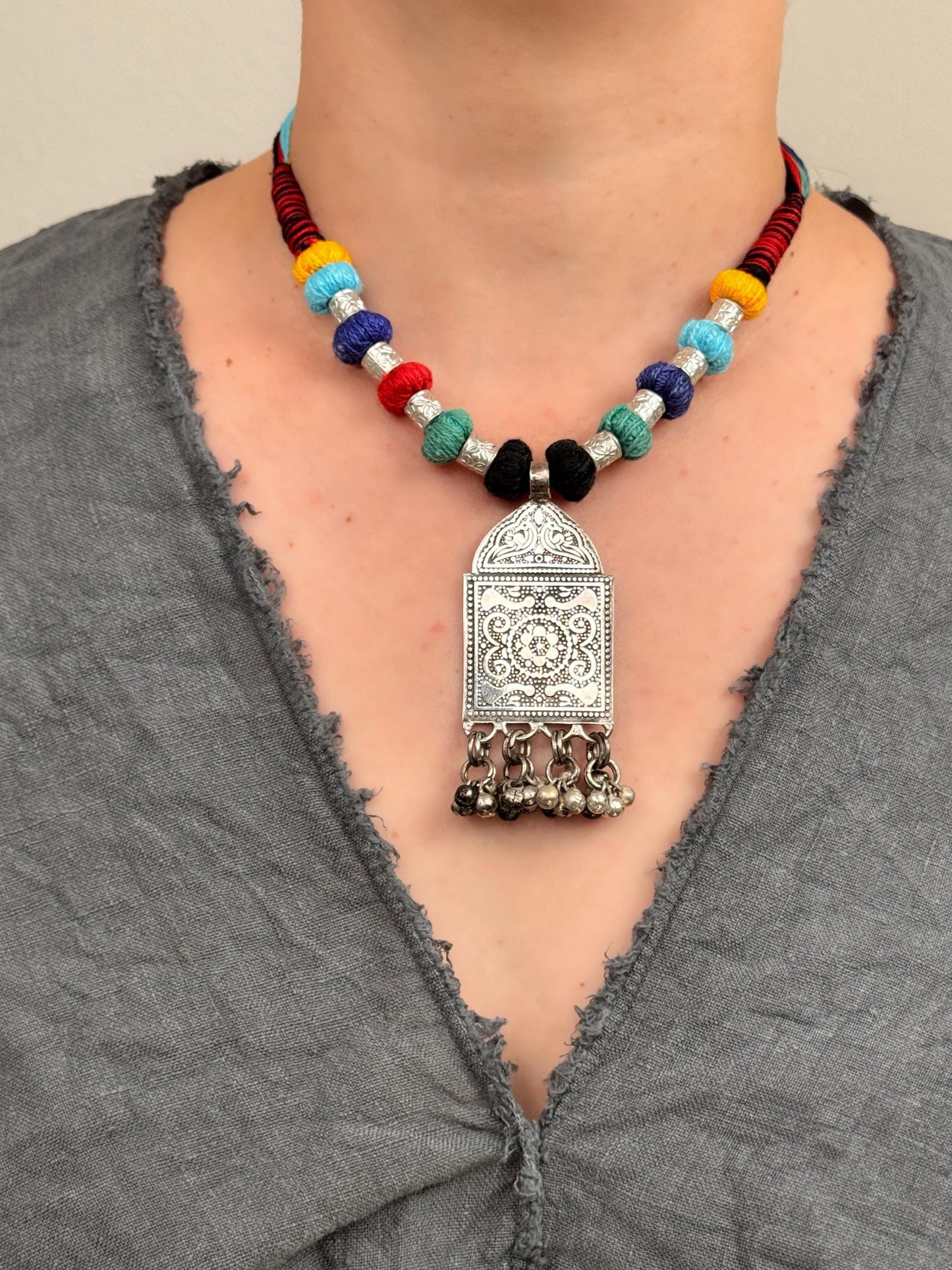 Colorful Academia Pendant Necklace | Nepali Necklace | Ethnic Design Boho Necklace | Tibetan Jewelry | Gift for Women Ethnic Jewelry