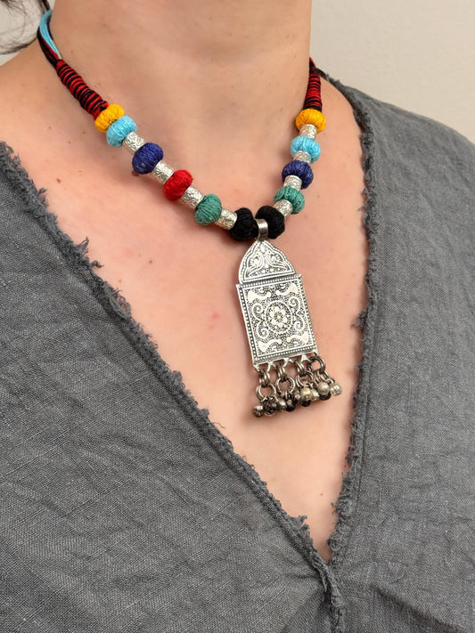 Colorful Academia Pendant Necklace | Nepali Necklace | Ethnic Design Boho Necklace | Tibetan Jewelry | Gift for Women Ethnic Jewelry