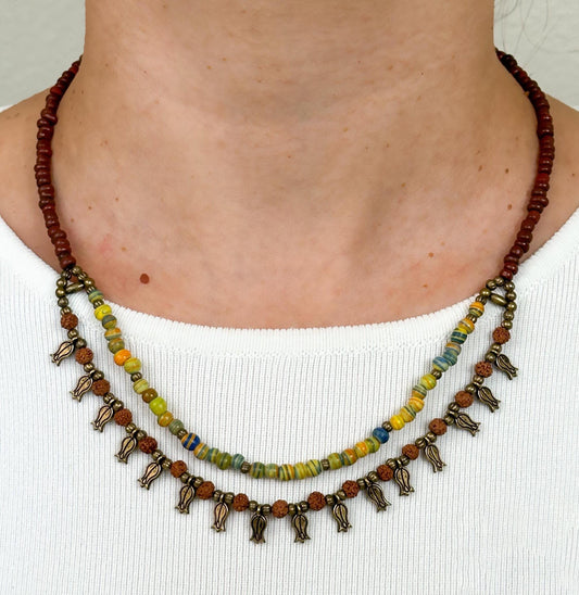 Tulip Floral Necklace | Double Strand Ethnic Design Boho Necklace | Tibetan Jewelry | Nepali Necklace | Gift for Women Ethnic Jewelry