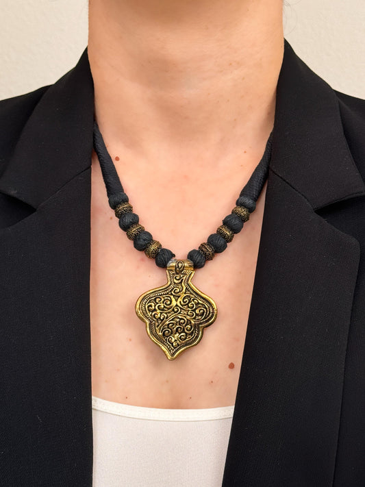 Vintage Dark Academia Necklace | Gift for Women Ethnic Jewelry | Black Gold Nepali Necklace | Ethnic Design Necklace | Tibetan Jewelry