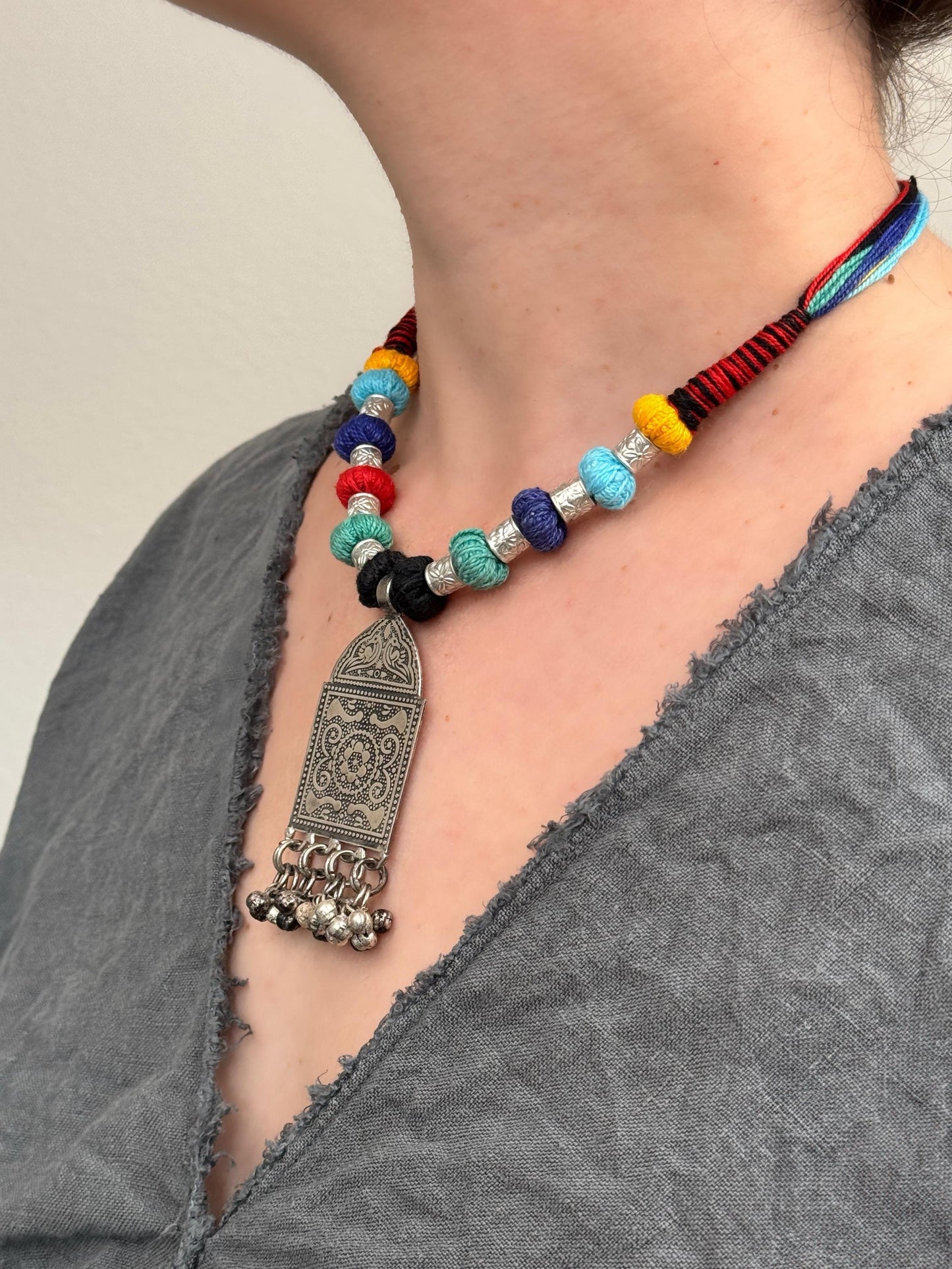Colorful Academia Pendant Necklace | Nepali Necklace | Ethnic Design Boho Necklace | Tibetan Jewelry | Gift for Women Ethnic Jewelry