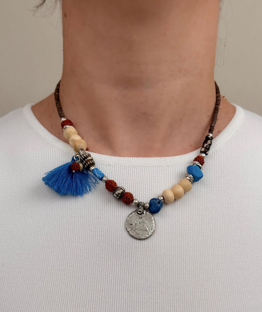 Shilling Coin Pendant with Blue Tassel Necklace | Nepali Necklace |Ethnic Design Boho Necklace|Tibetan Jewelry|Gift for Women Ethnic Jewelry