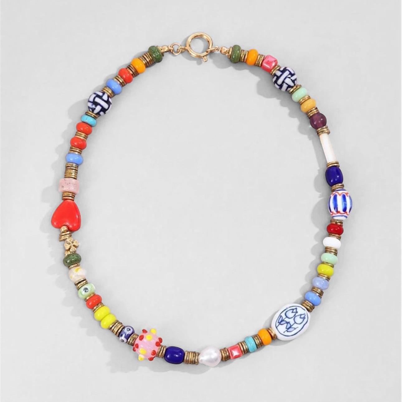 Colorful Glass Beads Necklace | Daily Accessories for Men and Women | Hand Drawing Beaded Necklace | Gift for Women Jewelry