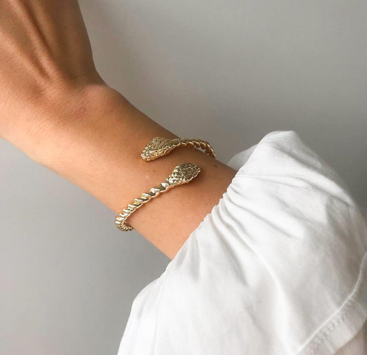 Twin Headed Anaconda Bracelet | Golden Plated Bracelet Gift for Her | Snake Figured Dainty Bracelet