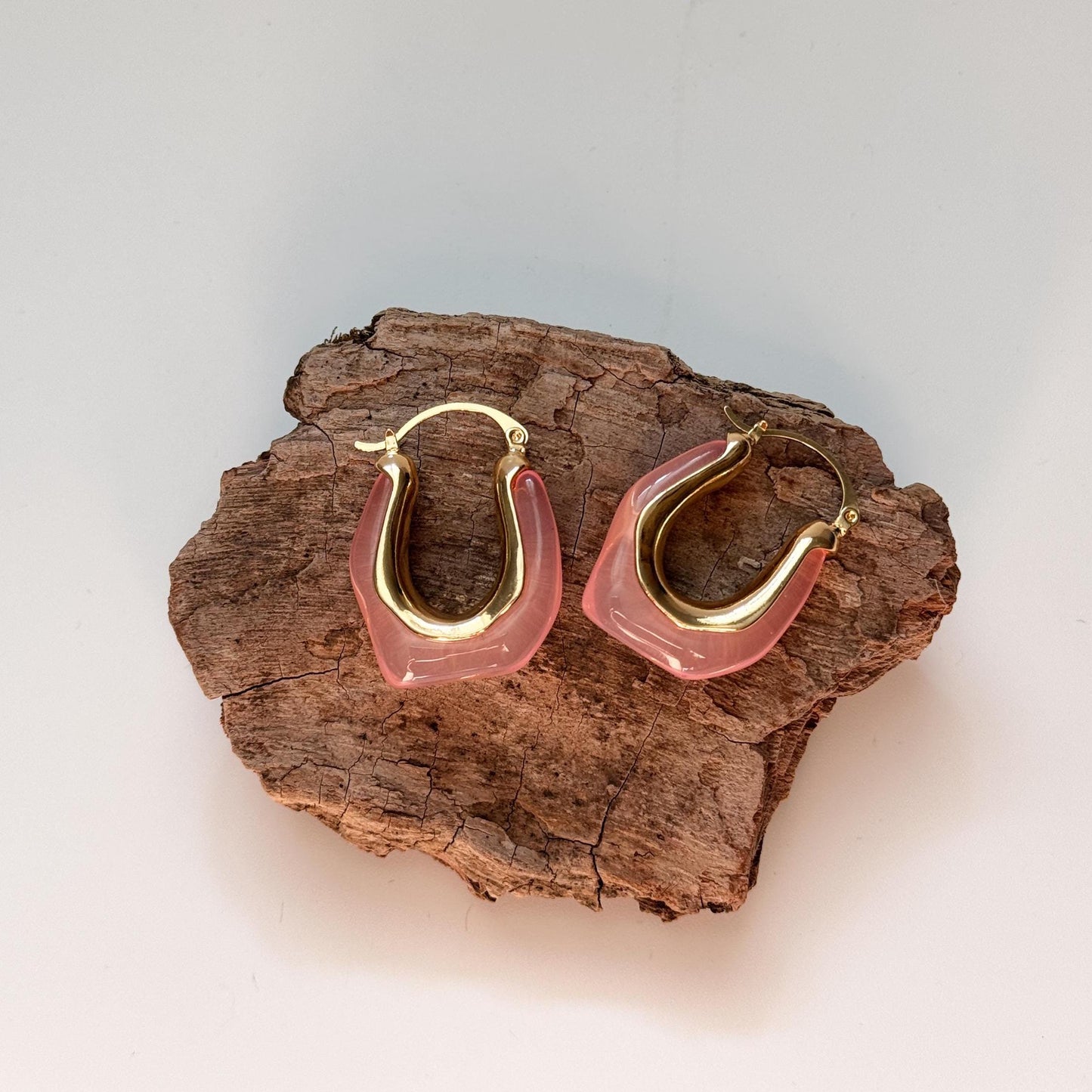 Pink Retro Hoop Earrings | White Simple Hoop Earrings | U-Shape Hoop Earrings | Dainty Earrings | Boho Vintage Earrings