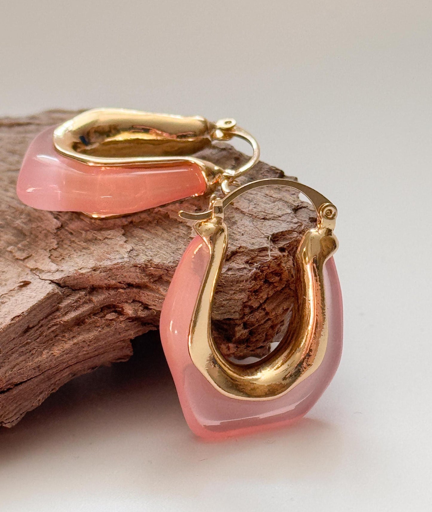 Pink Retro Hoop Earrings | White Simple Hoop Earrings | U-Shape Hoop Earrings | Dainty Earrings | Boho Vintage Earrings