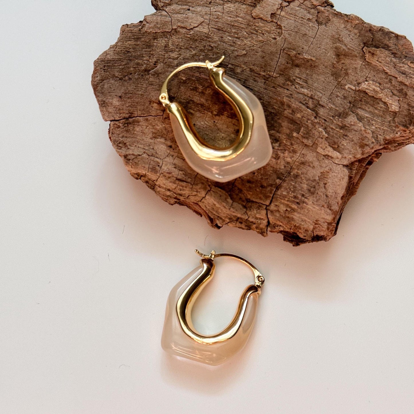Pink Retro Hoop Earrings | White Simple Hoop Earrings | U-Shape Hoop Earrings | Dainty Earrings | Boho Vintage Earrings