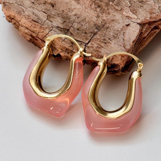 Pink Retro Hoop Earrings | White Simple Hoop Earrings | U-Shape Hoop Earrings | Dainty Earrings | Boho Vintage Earrings
