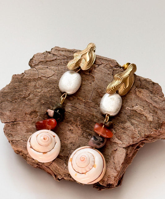 Sea Shell Bead Drop Earrings | Beaded Simple Drop Earrings | Daily Wear Earrings | Dainty Earrings | Boho Vintage Earrings