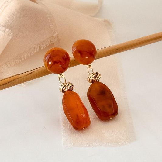 Brown Jade Vintage Hoop Earrings | White Geometric Hoop Earrings | Square Hoop Earrings | Jade Dainty Earrings | Boho Vintage Earrings